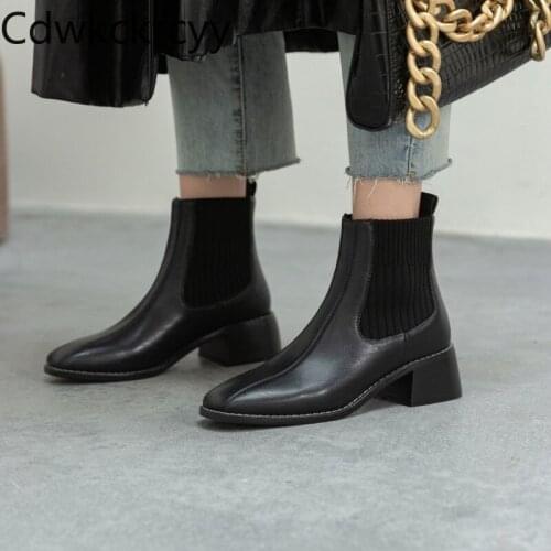 Winter The New British style fashion Square head Short tube Martin boots black brown Casual Comfortable High heels Women boots