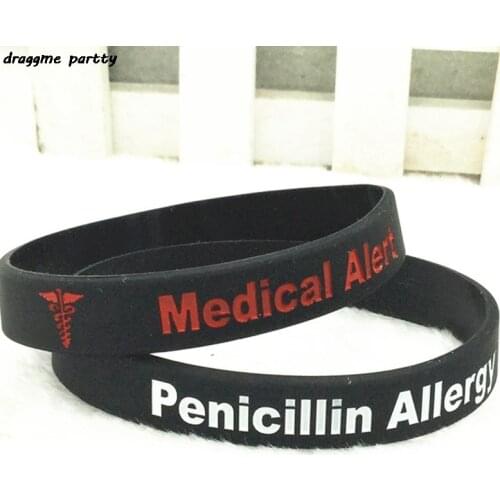 1PC Penicillin Allergy Medical Alert Silicone Wristband Logo Armband Nurse Bangles For Men Women