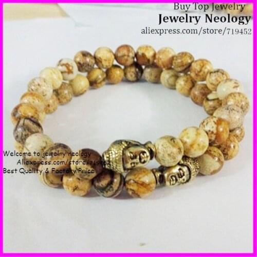10pcs Fashion classical antique buddha bracelet 8mm Snowflake gem stone bead bracelet men stretch bracelet