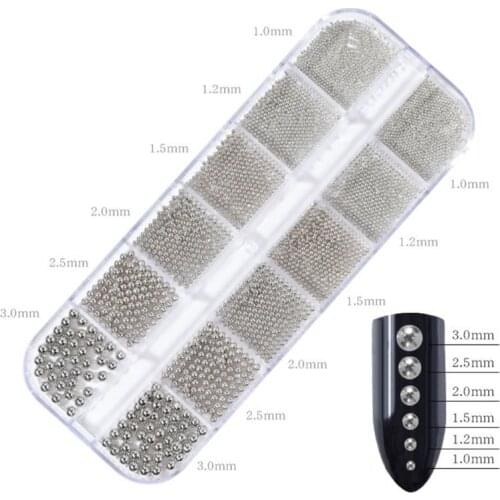 12 Grids Nail Micro Steel Beads Multicolor Nails Art DIY Embellishment Decor C1FF