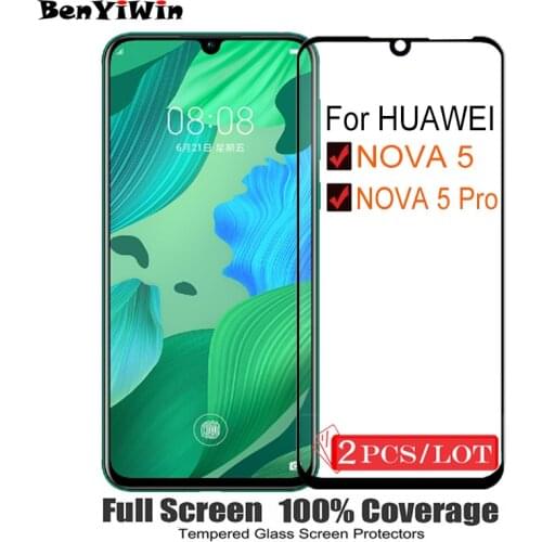 2PCS 100% Original Full Cover Tempered Glass for Huawei NOVA 5 Pro Screen Protector Protective Film Case For NOVA 5 5Pro Glass