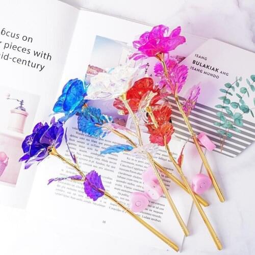 24k Foil Plated Rose Gold Flower Luminous Led Lights Mothers Gift Decoration Day Party Flower Valentines Wedding Day Fake I4L1