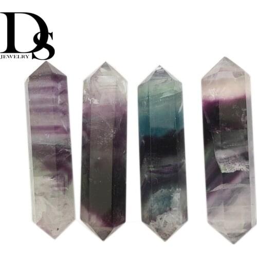 4 Pcs Natural Fluorite Double Points Wand Herkimer Quartz Prism Healing Crystal Stone Pillar For Meditation Home Decoration