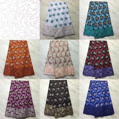 5 Yards African Fabric Dry Lace Cotton Classic Hot Drilling Brocade Embroidery Fabrics Vestidos Dress 1216C2