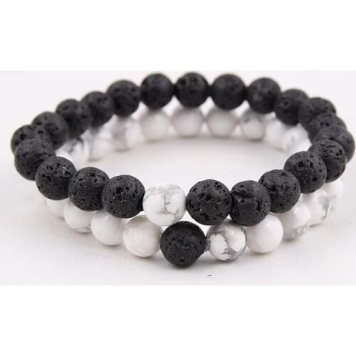 8mm Distance Bracelet Classic Natural Stone White Black Lava Yin Yang Beaded Bracelets for Men Women Best Friend Drop Shipping
