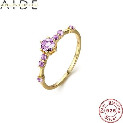 AIDE Exquisite 925 Sterling Silver Rings For Women Luxurious Purple Zircon Ring Wedding Engagement Gift Fine Jewelry anillos