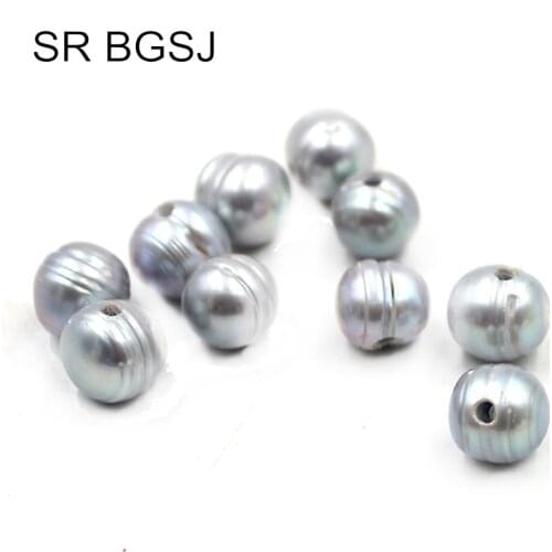 Free Shipping 10mm Big Hole Nearly Round Gray Natural Pearl Earring Jewelry DIY Craft Loose Beads