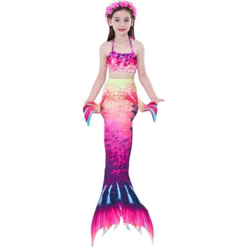 Girls Bikini Mermaid Swimsuit Kids Costume Cosplay Children Bathing Suit Halter Top Bikini Set Swimwear Monofin Connectable Tail