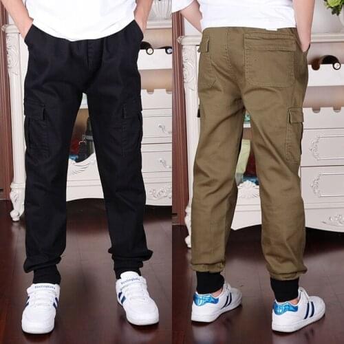 4-18T Fashionable Pants For A Boy 2019 Spring New Boys Pants Casual Solid Loose Elastic Waist Cargo Pencil Pants High Quality