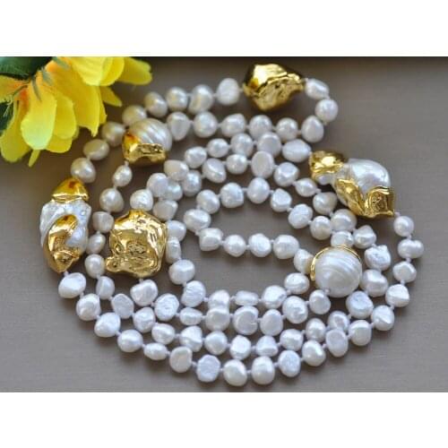 MCT·STAR Z10271 38" 30mm Baroque White Gold-plating Keshi Pearl Necklace