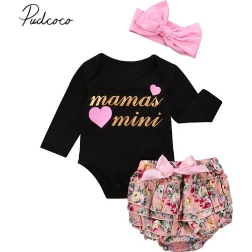 Citgeett Newborn Baby Girls Clothes Letters Mini Jumpsuit Long Sleeves Bodysuit+Diaper Cover Shorts Outfits Ruffle Clothes Set