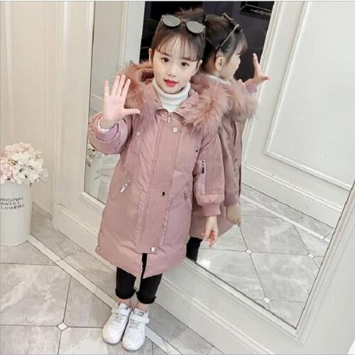 Childrens winter jacket windproof Thickened long hooded Warm fur collar jacket for girls kids Clothes winter girls coat