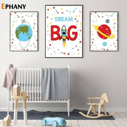 Children Cartoon Poster Baby Nursery Planet Rocket Wall Art Canvas Print Painting Nordic Kid Boy Bedroom Decorative Picture