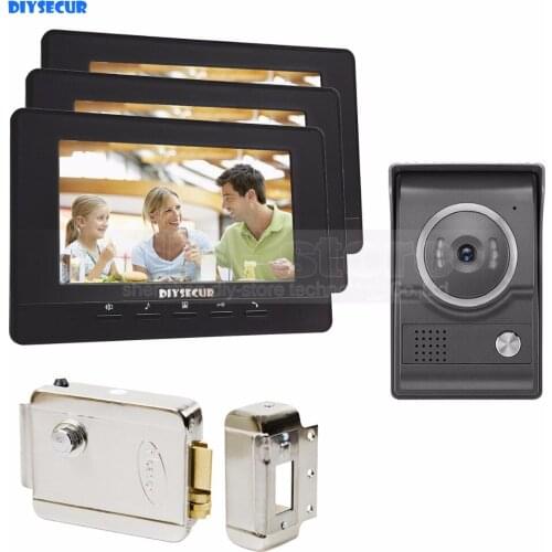 DIYSECUR 7inch Video Intercom Video Door Phone 700TV Line IR Night Vision HD Camera + Electric Lock for Home Office Factory 1V3