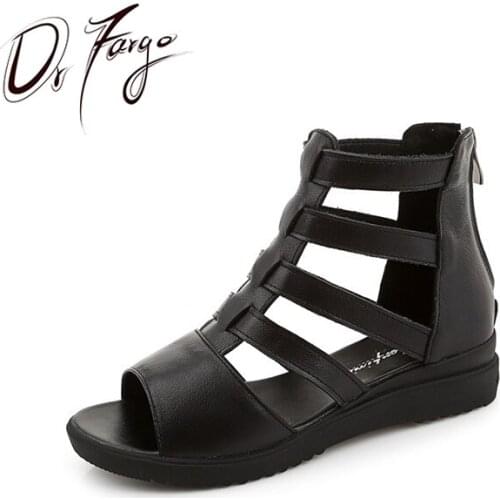 DRFARGO Plus Size Womens Wedge Sandal High Heel Sandals Woman Sandals For Ladies Womans Summer Shoes 2020 Genuine Leather HN192