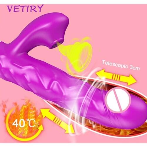 Thrusting Dildo Vibrator Heating Sucking Telescopic Vibrating Adult Sex Toys Clit Sucker Vagina Clitoris Stimulator Masturbators