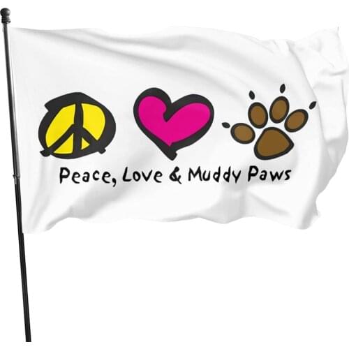 Tugesha Peace Love Muddy Paws Flags 3x5 Foot Outdoor Flag Home Garden Decoration One Side in Indoor Breeze Flag