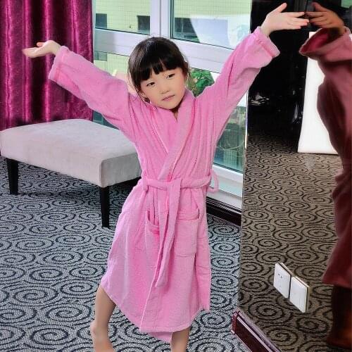 100% Cotton Kids Casual Homewear Toweling Terry Robe Kids Solid Robe Boy&Girls Winter Warm Robe Bathrobe night robe 2020