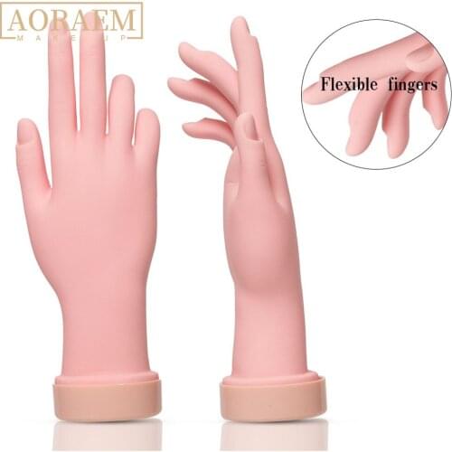 AORAEM 2pcs Bendable Nail Training Hand Manicure Practice Soft Fake Model Flexible UV Gel Display Tool Nails Art Salon Equipment