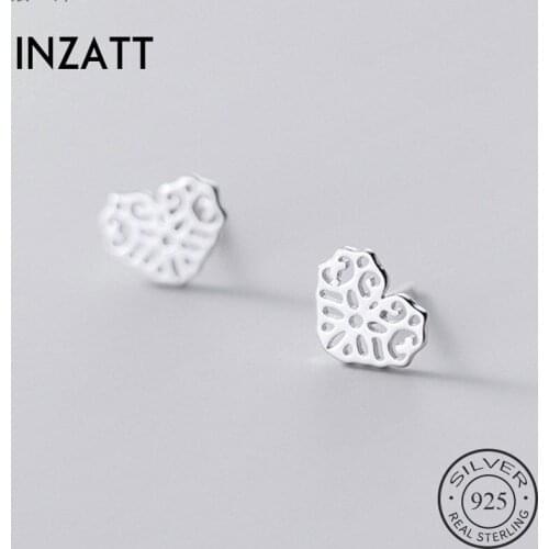 INZATT Real 925 Sterling Silver Hollow Flower Stud Earrings For Fashion Women Punk Fine Jewelry MInimalist Plant Accessories