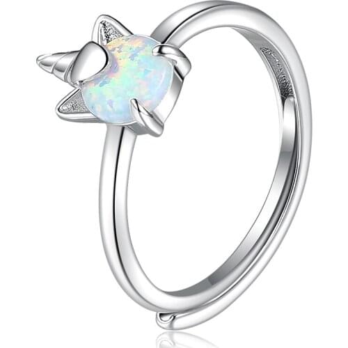 ZEMIOR 925 Sterling Silver Rings For Women Shining Opal Unicorn Adjustable Finger Ring Couple Wedding Statement Fine Jewelry