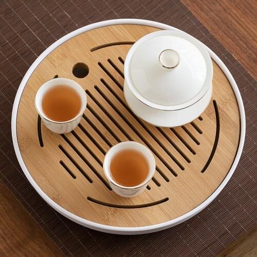 Handmade Creative Tea Tray Vintage Decorative Chinese Wooden Tea Ceremony Set Tea Tray Bandeja Comida Kitchen Teaware DH50CP
