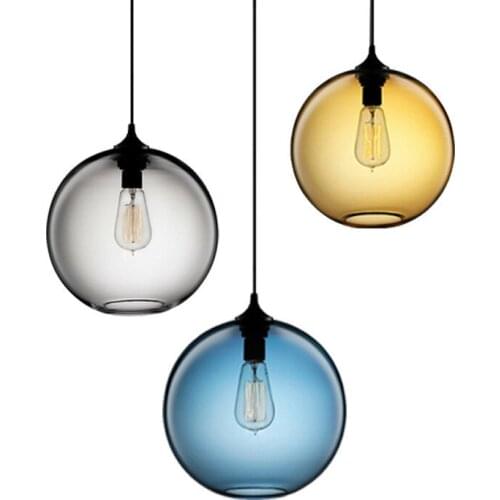 Loft Vintage Antique Industrial 6 Color Glass Ball Pendant Lights Fixtures for Kitchen Restaurant Dining/Living Room Cafe Bar