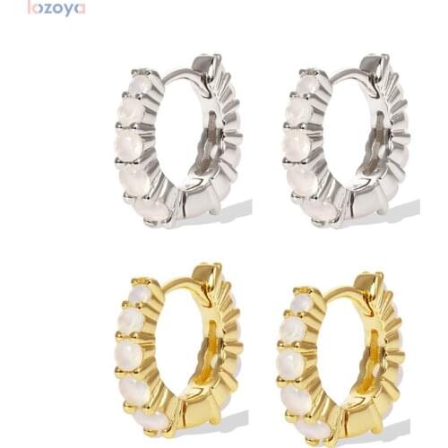 LOZOYA 925 Sterling Silver Jumbo Hoops Loops Earring Graduated Huggie Gold Opals Good Circle Ring Clips Piercing Jewellery