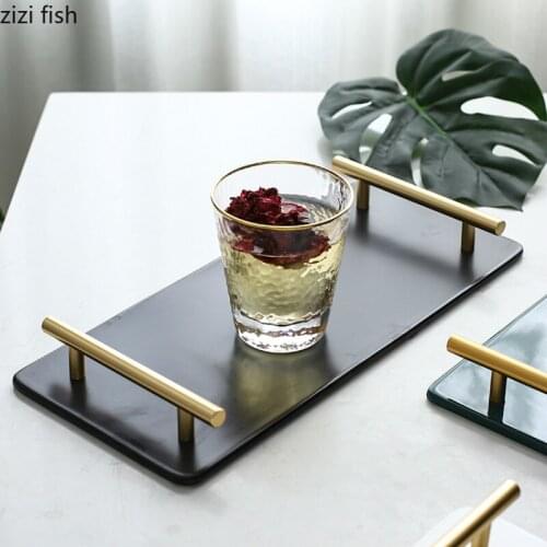 Marble Rectangular Ceramic Tray Model House Living Room Tea Cup Tray Cup Tray Dessert Tray Food Tray Ceramic Tray