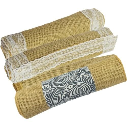 Natural Jute Retro Table Runner Lace Ukiyoe Printed Linen Cotton Lace Table Runners Home Tea Table Flag Wedding Christmas Decors