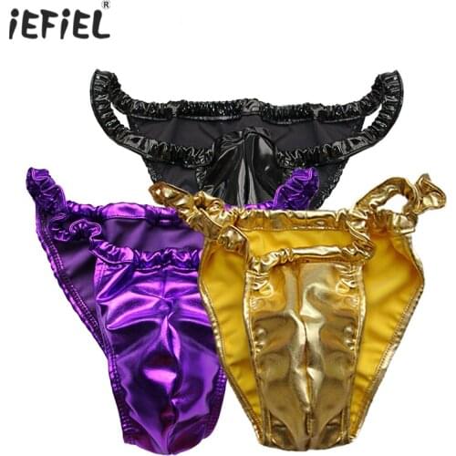IEFiEL Brand New Sexy Mens Briefs Spandex Latex Rubber Briefs Underwear Sissy Panties Sexy Lingerie Latex Briefs Underpants