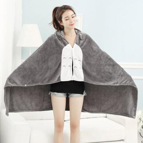 Kawaii 160*90cm Adult Hooded Blankets Coral Fleece Cartoon Animal Totoro Air Conditioning Portable Soft Gray Blanket for Beds