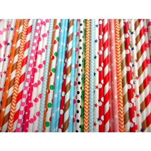 Wholesale 10000pcs 120 designs 7.75" Paper Straws wedding banquet straw color party Drinking straw in OPP Packaging 400 bags