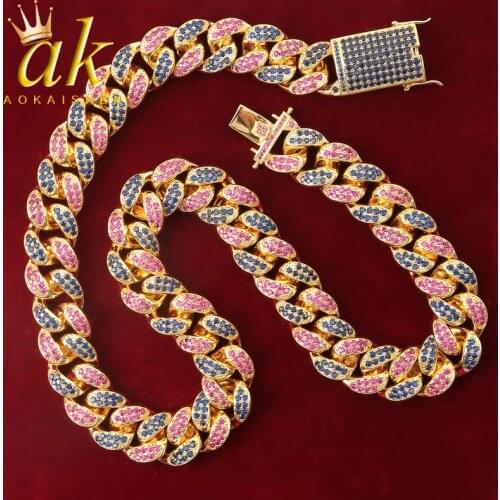 20MM Colorful Zirconia Cuban Choker Necklace Hip Hop Rock Street Jewelry