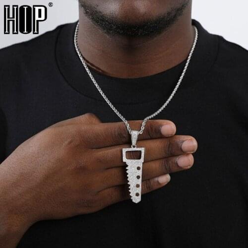 Hip Hop Bling CZ Saw Iced Out Cubic Zircon Necklaces & Pendants For Men Jewelry Charm Tennis Chain