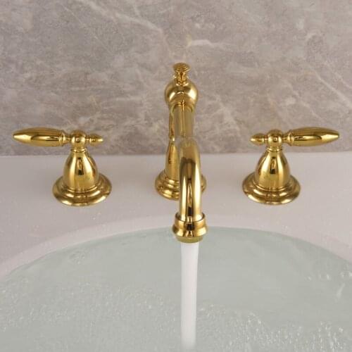 Polished gold Bathtub nozzle solid brass three spinning double straps bathroom sink brass mixer tap