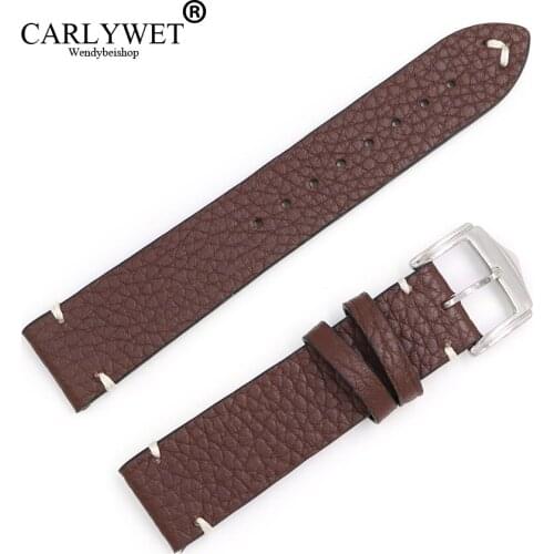 CARLYWET 20 22 24mm Wholesale Genuine Cowhide Smooth Vintage Leather Black Brown Blue Red Watch Band Strap With Polish Buckle
