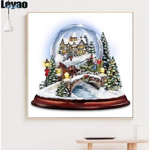 Christmas View Crystal Ball Merry Christmas Decor for Home Full Square Diamond Painting Navidad Natal Gifts Diamond Embroidery