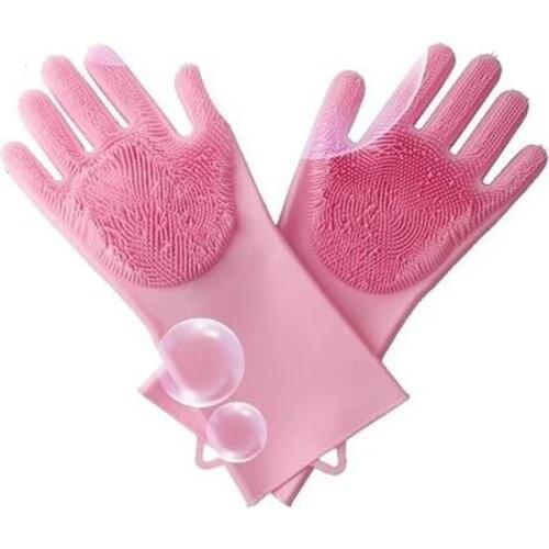 Kitchen Silicone Cleaning Gloves Magic Dish Washing Gloves with brush For Household Silicone Scrubber Rubber Dish washing Gloves