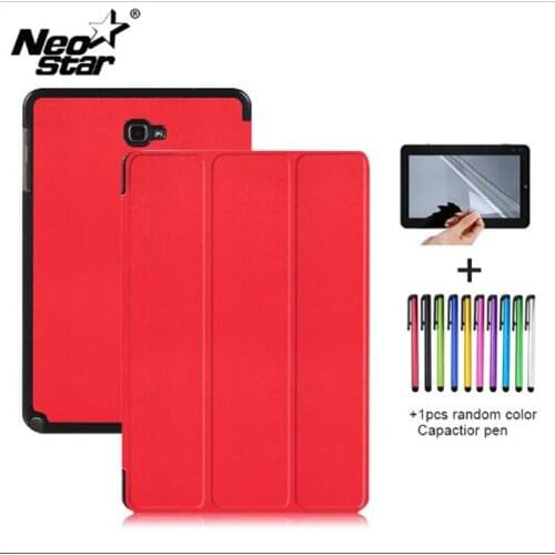 Folding Flip PU Leather Case Cover For Samsung Galaxy Tab A 10.1 With S Pen P580 P585 Tablet Case +Screen Protector+Stylus Pen
