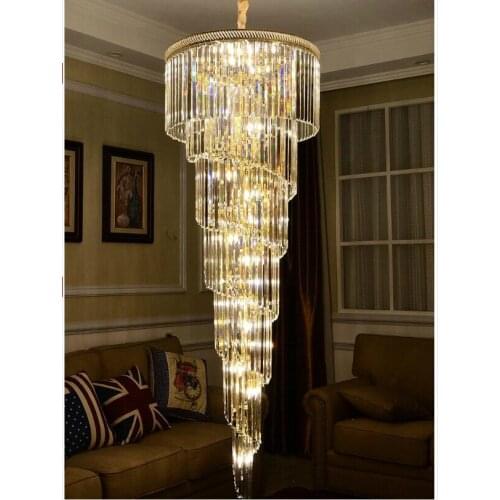 D550mm H1800mm Golden Color E14 LED Modern Hotel Crystal Chandelier Pendant Lamp LED Bulb Hotel Chandelier AC 100% Guaranteed