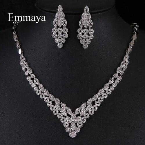 Emmaya Fashion Jewelry For Female Hollow Out Design Pendant Necklaces Drop Earrings Cubic Zircon Luxury Sets In Party Decoration