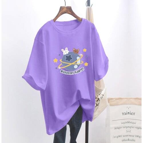 Hot Women T-shirt Rabbit Printed Short Sleeve Women Loose Tops Summer Student Streetwear O-neck Sweet Girls Tee Shirt 9874