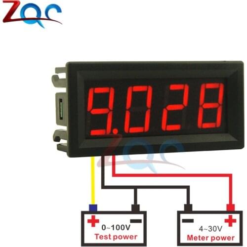 0.56 inch 4-bit LED Digital High Precision DC Voltmeter 0 -100V Voltage Tester Gauge with Wire