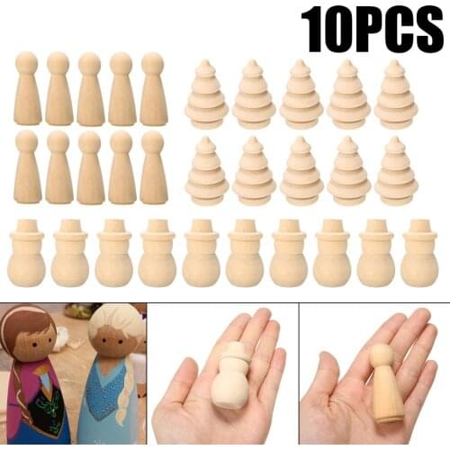 10pcs Wood DIY Crafts Peg Doll Kit Acorn/Boy/Christmas Tree/Girl/Snowman Type For Coloring Handmade Art Craft