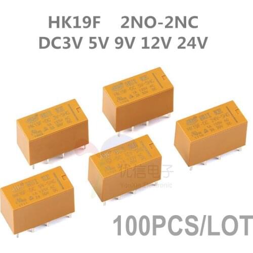 100Pcs Coil Dpdt 8 Pin 2No 2Nc Mini Power Relays Pcb Type Hui Ke Hk19F Hk19F-Dc5V-Shg Hk19F-Dc12V-Shg Hk19F-Dc24V-Shg