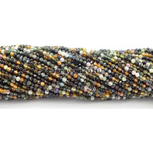 Brilliant Cut Shining Natural Tourmaline(Dark Colors) Gems Stone 2mm~2.7mm Faceted Round Beads Jewelry Making 2 Strands/Pack