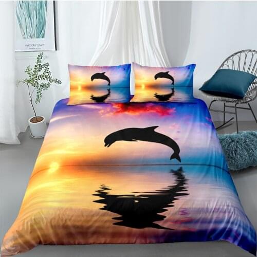 3D Sea Animals Duvet Cover Sets Dolphin Bed Linen and Pillow Sham Full Double Single Twin Queen King Size 173*230cm Bedclothes