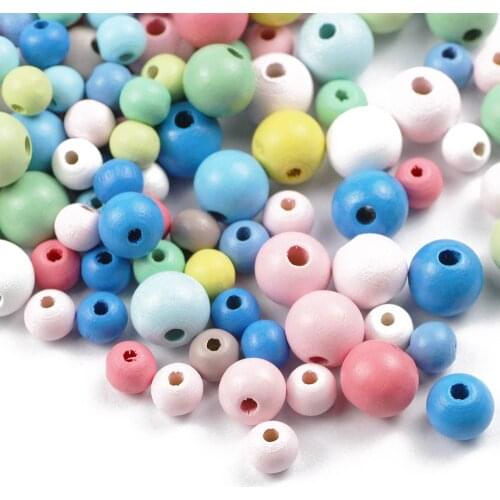 HGKLBB 200pcs Wooden Beads Color Round Ball Spacer Beading Natural Wood Beads For Jewelry Making 8/10/12mm DIY Bracelet Findings