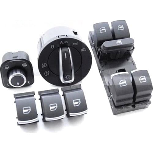 6pcs Chrome Plating Headlight Switch+Window Switch+Rear Side Mirror Switch For Volkswagen Jetta Golf MK5 6 Passat B6 B7 Tiguan